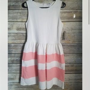 BAR III White Pink Blush Striped Zippered A-Line Sleeveless Dress Large NWT NEW